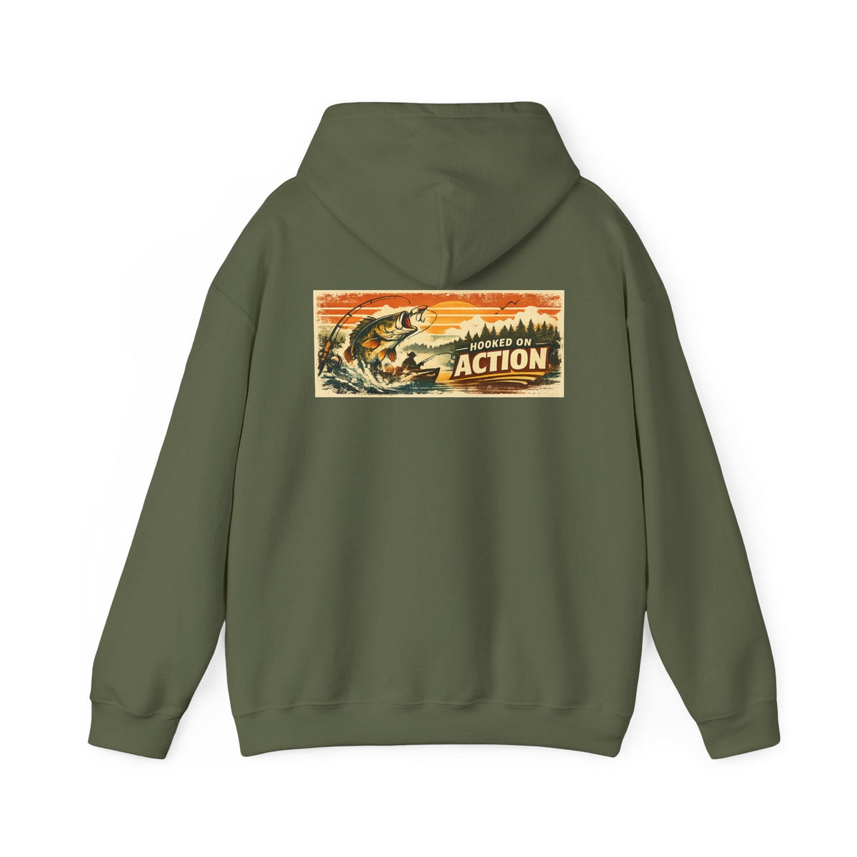 Hooked on Action Back Print Hoodie – Retro Fishing Hoodie - SJM Print Store
