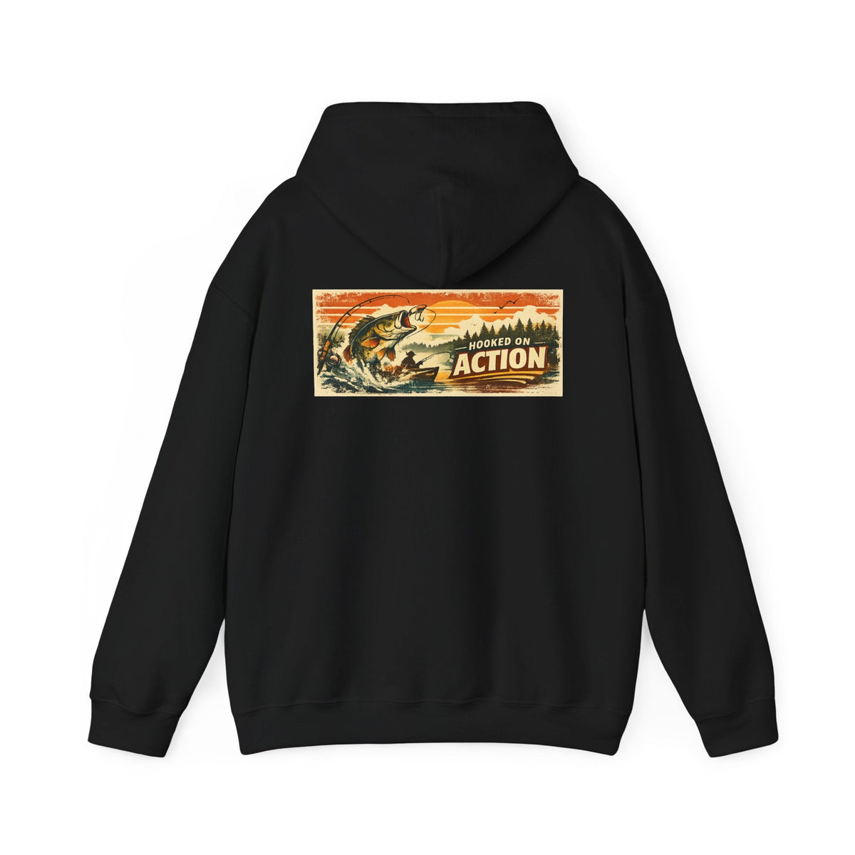 Hooked on Action Back Print Hoodie – Retro Fishing Hoodie - SJM Print Store