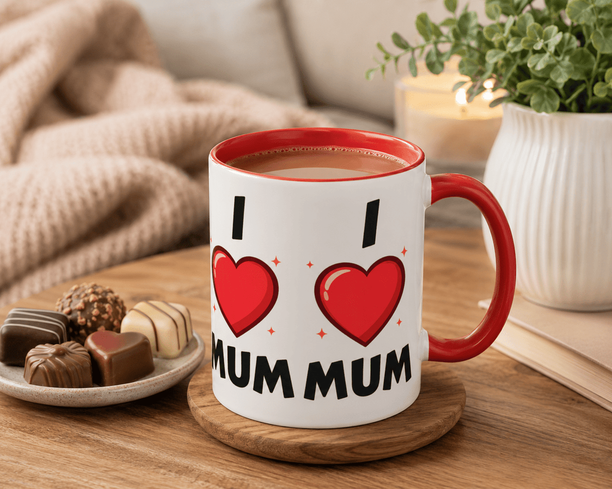 I Love Mum Accent Mug | Mother's Day Coffee Mug | Tea Mug Gift for Mum | Red Ceramic Mug | Gifts & Lifestyle - SJM Print Store