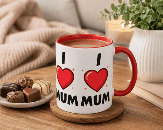 I Love Mum Accent Mug | Mother's Day Coffee Mug | Tea Mug Gift for Mum | Red Ceramic Mug | Gifts & Lifestyle - SJM Print Store
