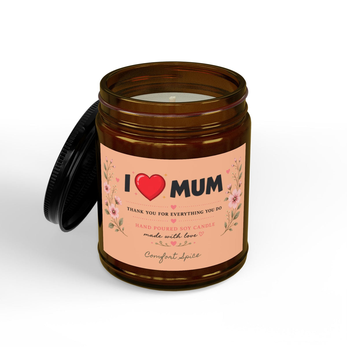 I Love Mum Comfort Spice Soy Candle | Hand Poured Gift for Mum | Cosy Home Fragrance | 4oz & 9oz - SJM Print Store