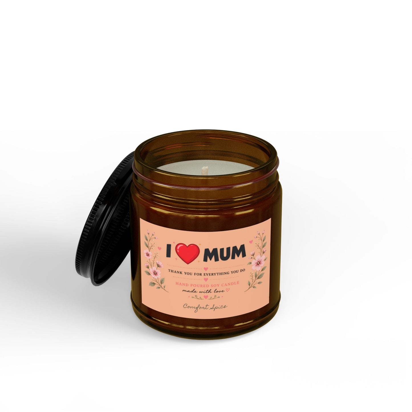 I Love Mum Comfort Spice Soy Candle | Hand Poured Gift for Mum | Cosy Home Fragrance | 4oz & 9oz - SJM Print Store