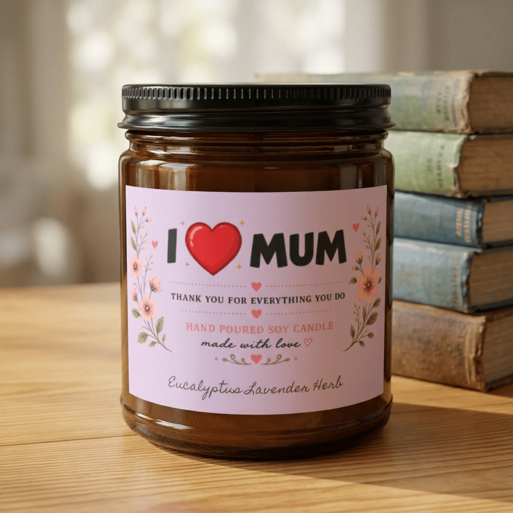 I Love Mum Eucalyptus & Lavender Soy Candle | Hand Poured Gift for Mum | Relaxing Aromatherapy Candle | 4oz & 9oz - SJM Print Store