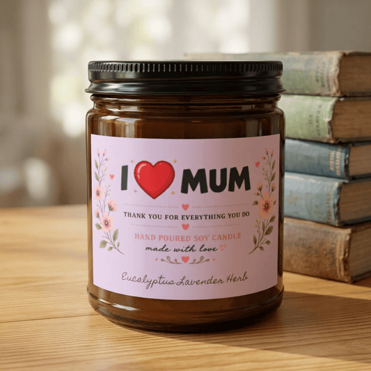 I Love Mum Eucalyptus & Lavender Soy Candle | Hand Poured Gift for Mum | Relaxing Aromatherapy Candle | 4oz & 9oz - SJM Print Store