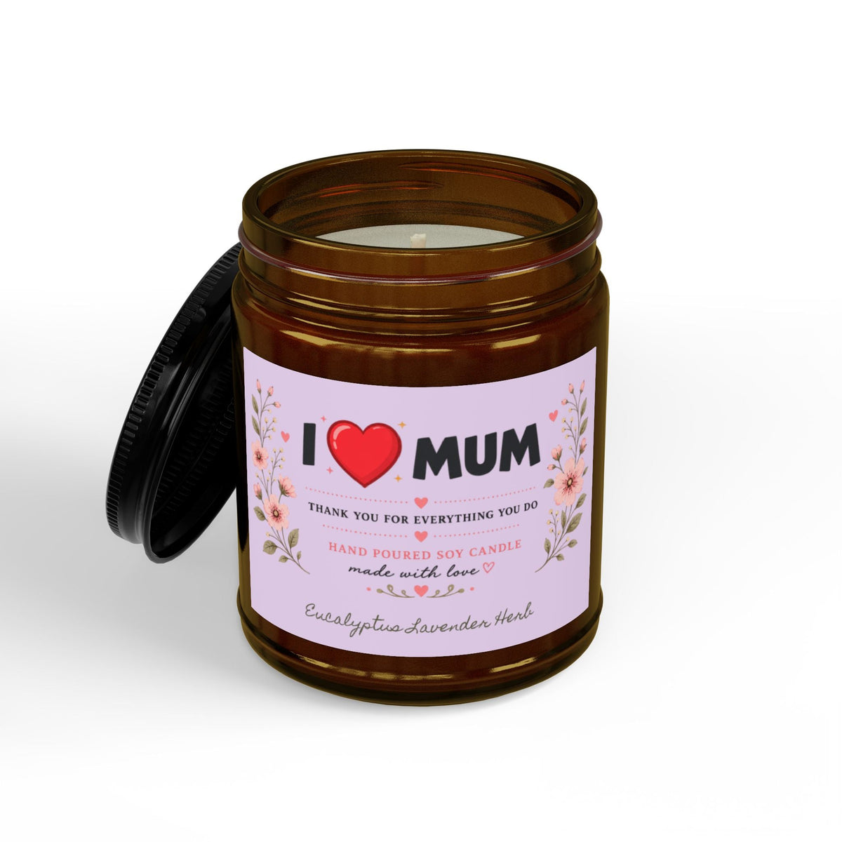 I Love Mum Eucalyptus & Lavender Soy Candle | Hand Poured Gift for Mum | Relaxing Aromatherapy Candle | 4oz & 9oz - SJM Print Store