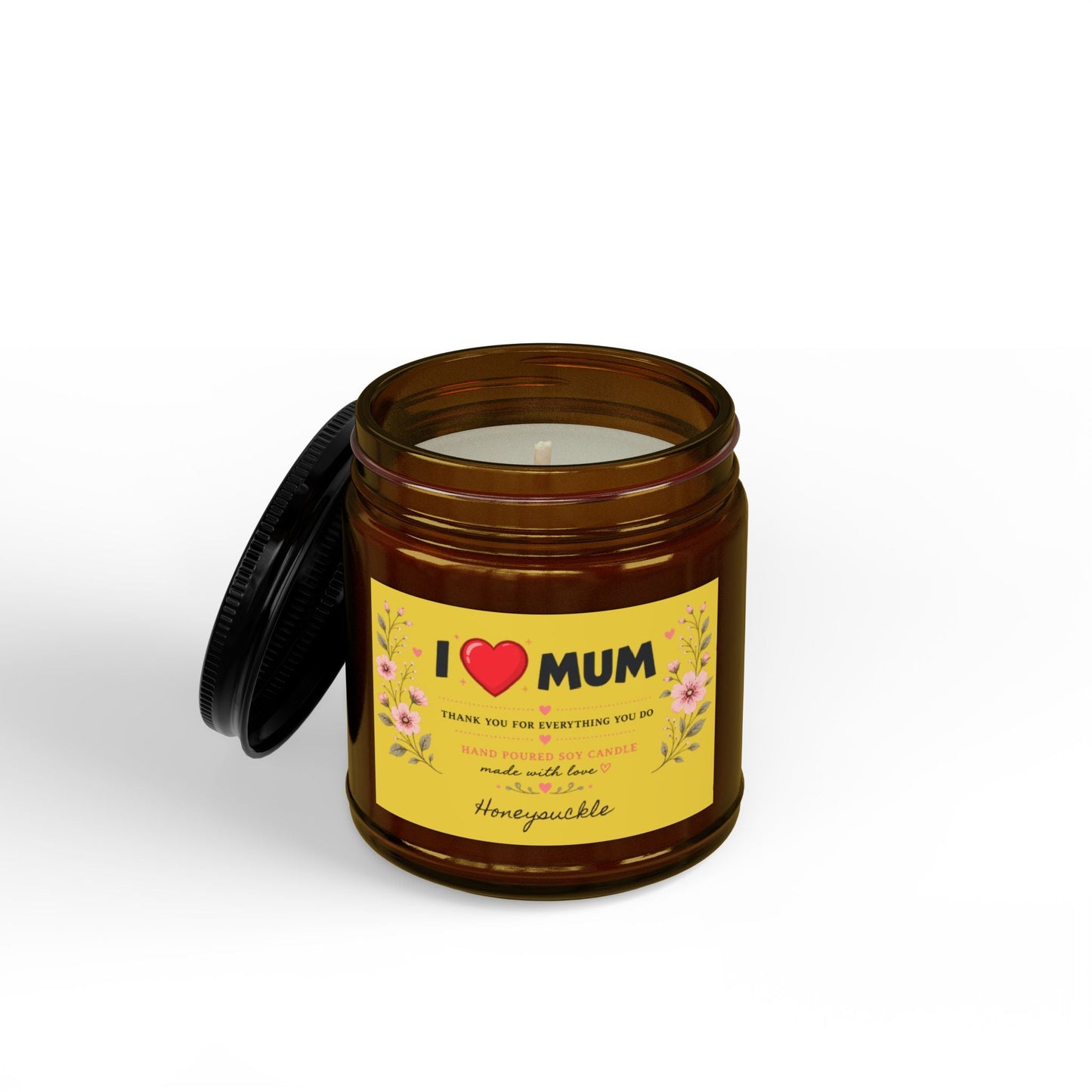 I Love Mum Honeysuckle Soy Candle | Hand Poured Gift for Mum | Floral Home Fragrance | 4oz & 9oz - SJM Print Store
