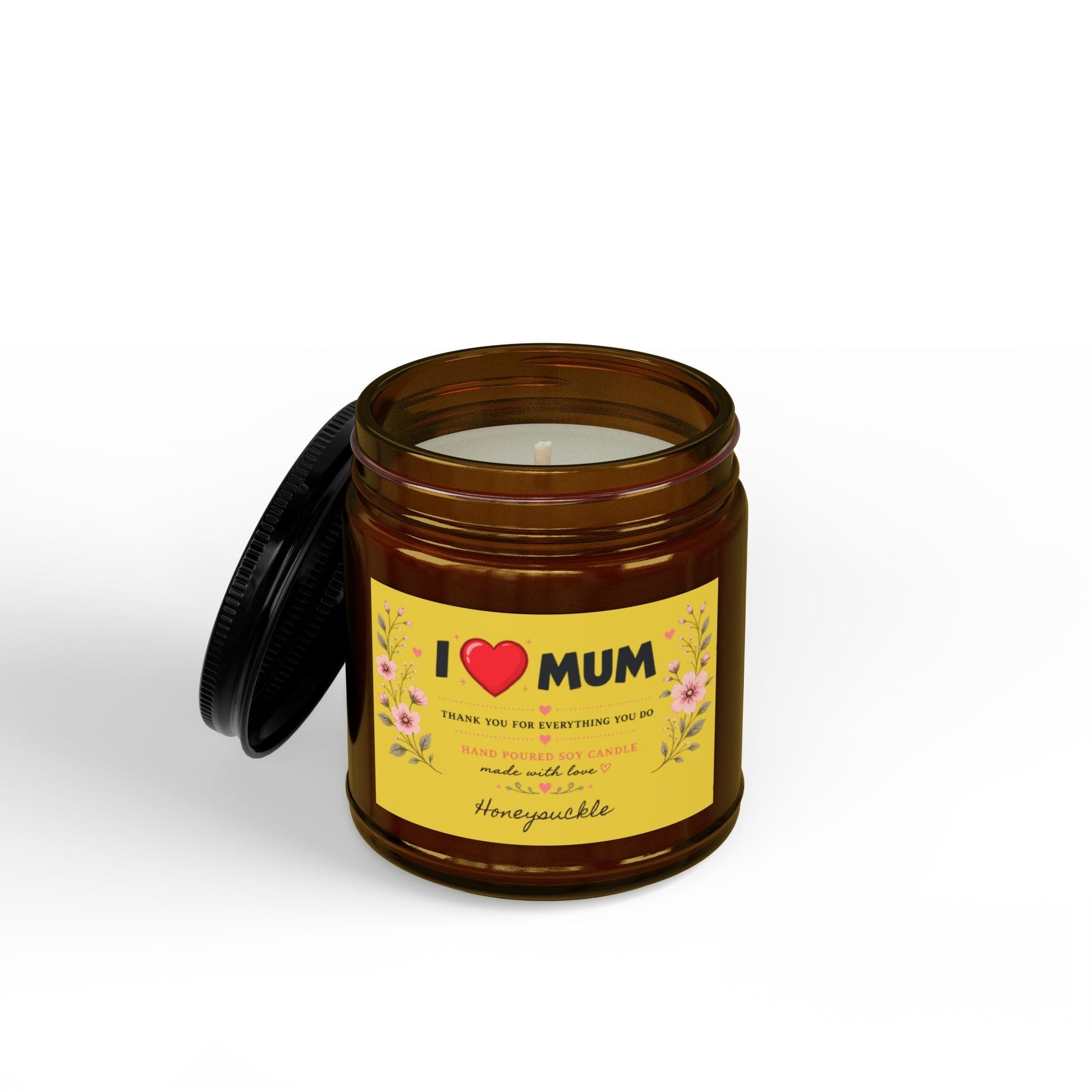 I Love Mum Honeysuckle Soy Candle | Hand Poured Gift for Mum | Floral Home Fragrance | 4oz & 9oz - SJM Print Store