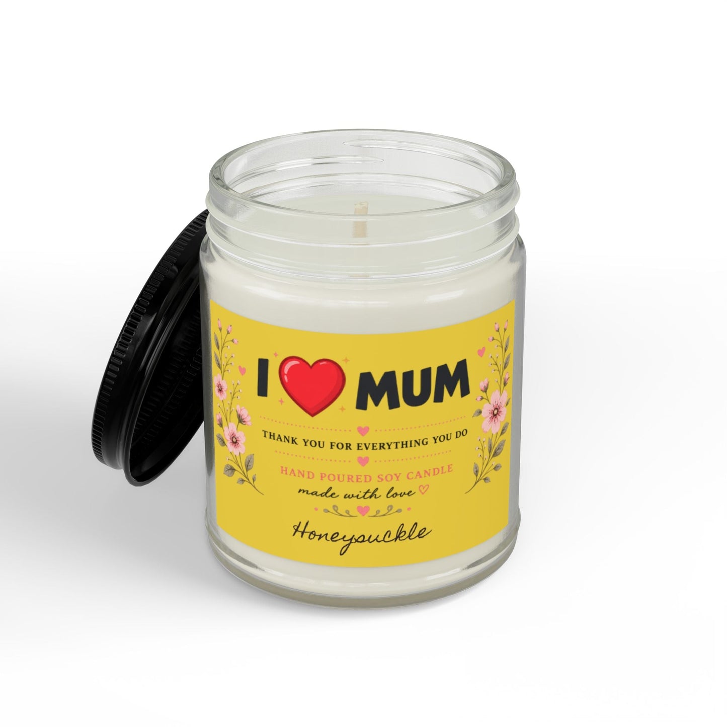 I Love Mum Honeysuckle Soy Candle | Hand Poured Gift for Mum | Floral Home Fragrance | 4oz & 9oz - SJM Print Store