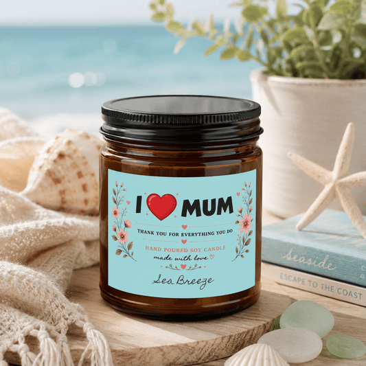 I Love Mum Sea Breeze Soy Candle | Hand Poured Gift for Mum | Fresh Coastal Home Fragrance | 4oz & 9oz - SJM Print Store