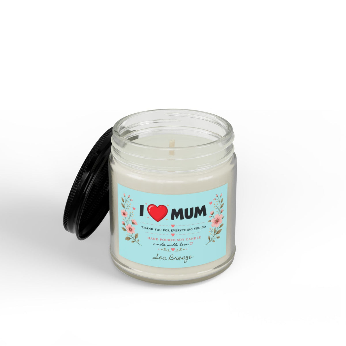 I Love Mum Sea Breeze Soy Candle | Hand Poured Gift for Mum | Fresh Coastal Home Fragrance | 4oz & 9oz - SJM Print Store