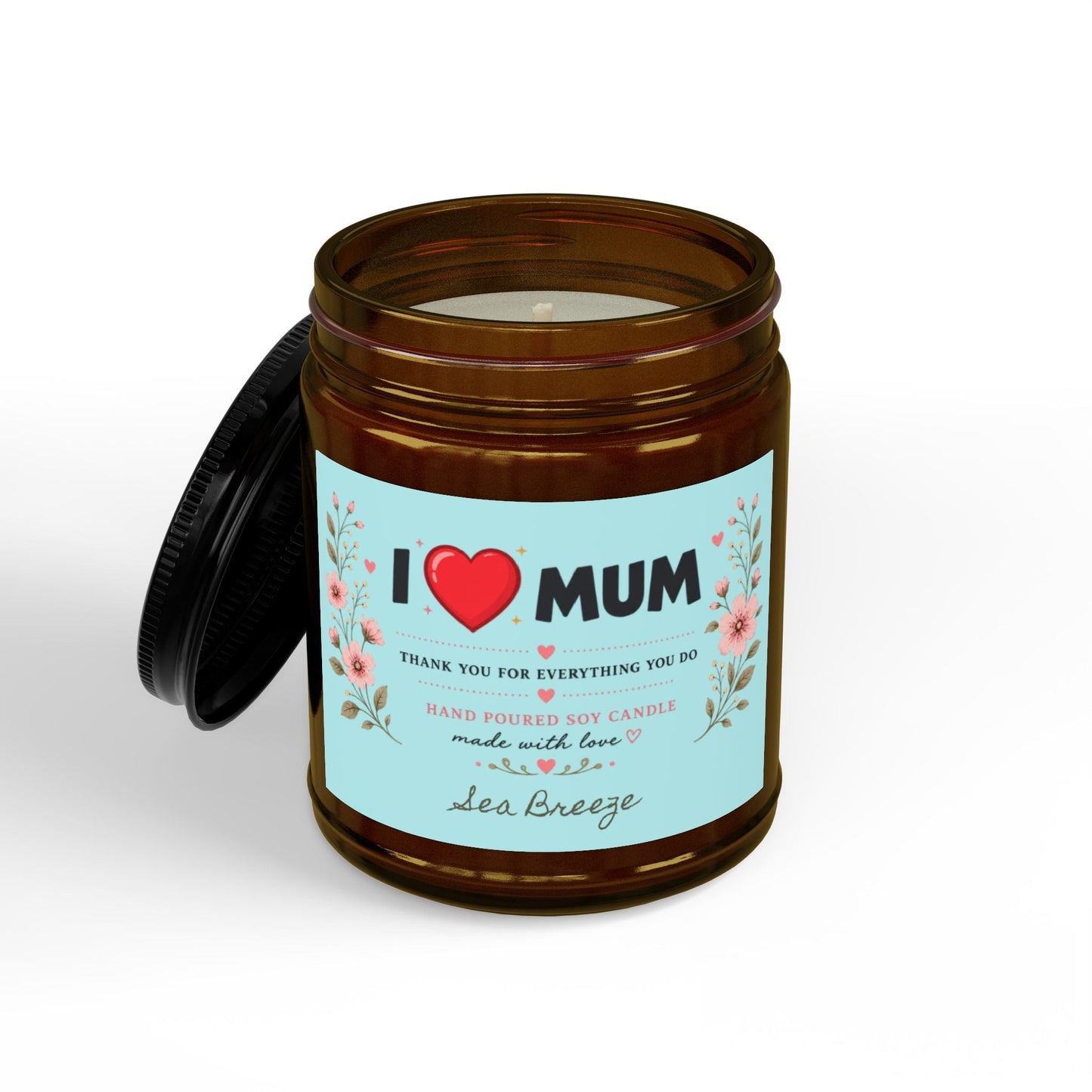 I Love Mum Sea Breeze Soy Candle | Hand Poured Gift for Mum | Fresh Coastal Home Fragrance | 4oz & 9oz - SJM Print Store