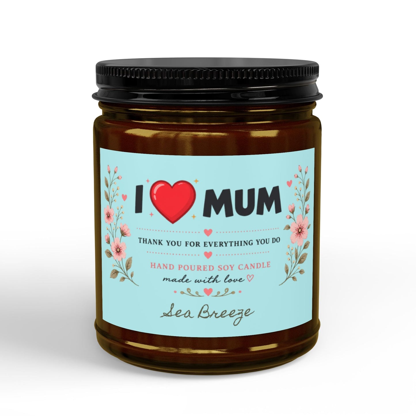 I Love Mum Sea Breeze Soy Candle | Hand Poured Gift for Mum | Fresh Coastal Home Fragrance | 4oz & 9oz - SJM Print Store