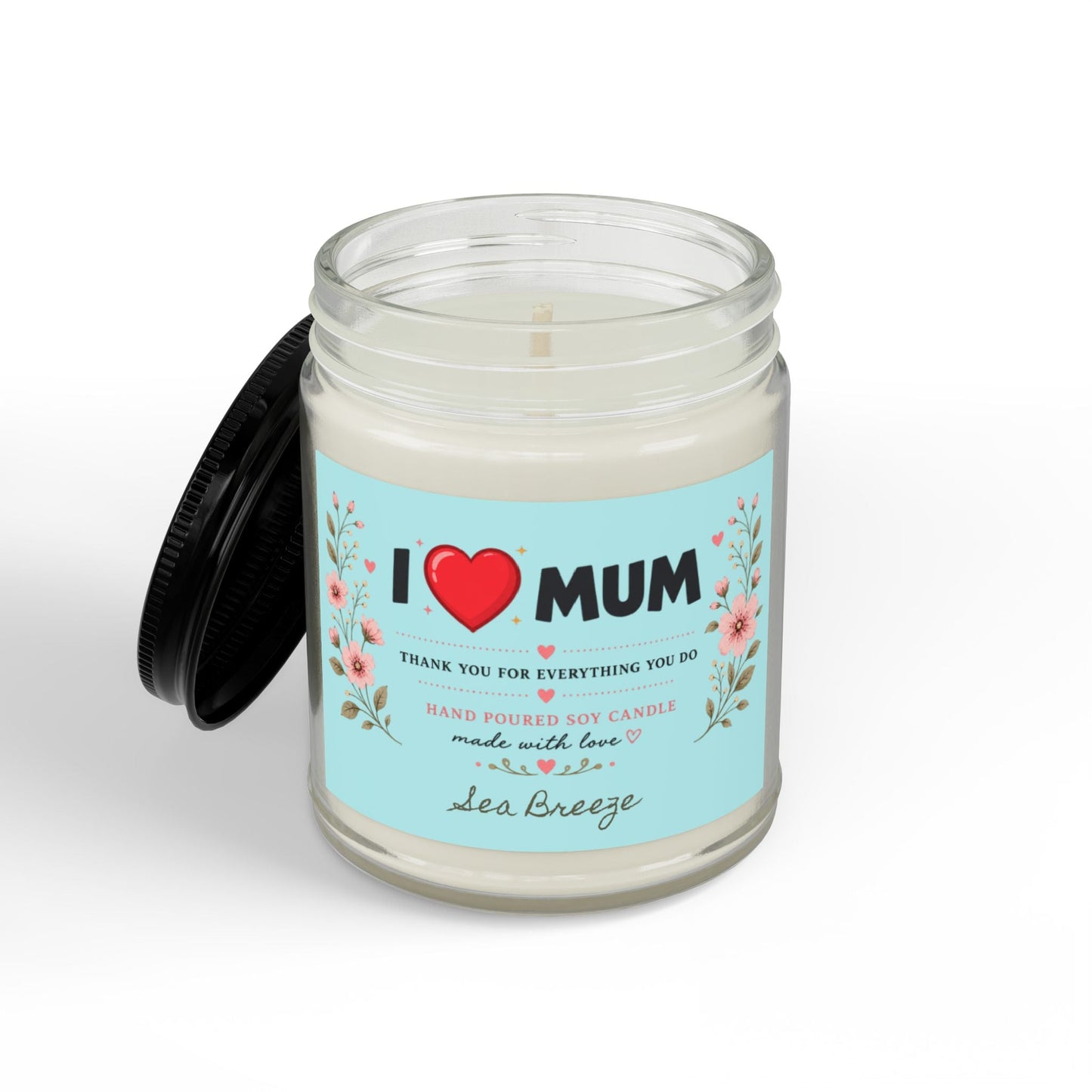 I Love Mum Sea Breeze Soy Candle | Hand Poured Gift for Mum | Fresh Coastal Home Fragrance | 4oz & 9oz - SJM Print Store