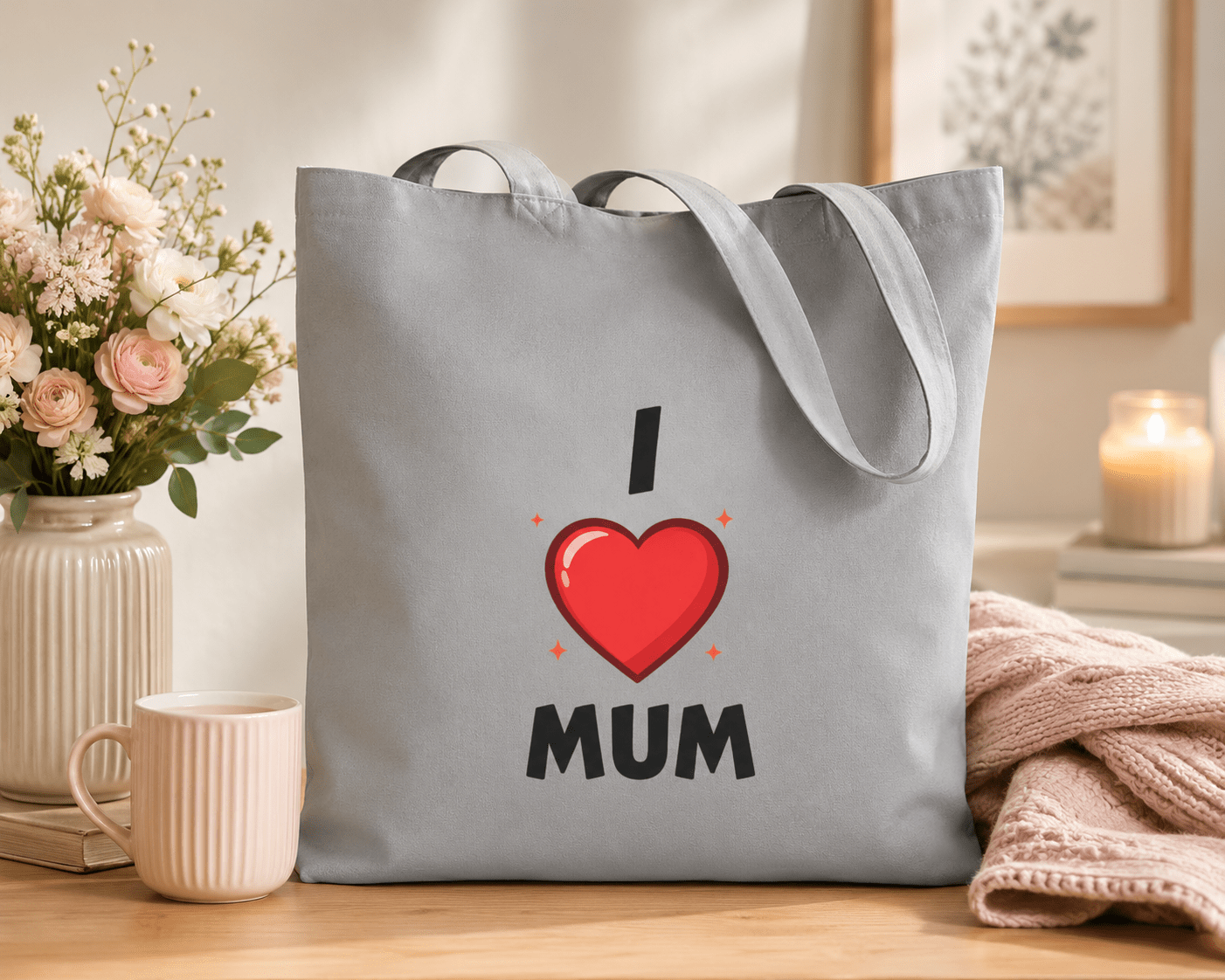 I Love Mum Tote Bag | Reusable Canvas Shopping Bag | Gift for Mum | Mother's Day Gift | Everyday Tote | Gifts & Lifestyle - SJM Print Store