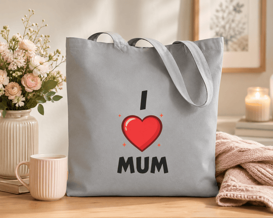 I Love Mum Tote Bag | Reusable Canvas Shopping Bag | Gift for Mum | Mother's Day Gift | Everyday Tote | Gifts & Lifestyle - SJM Print Store
