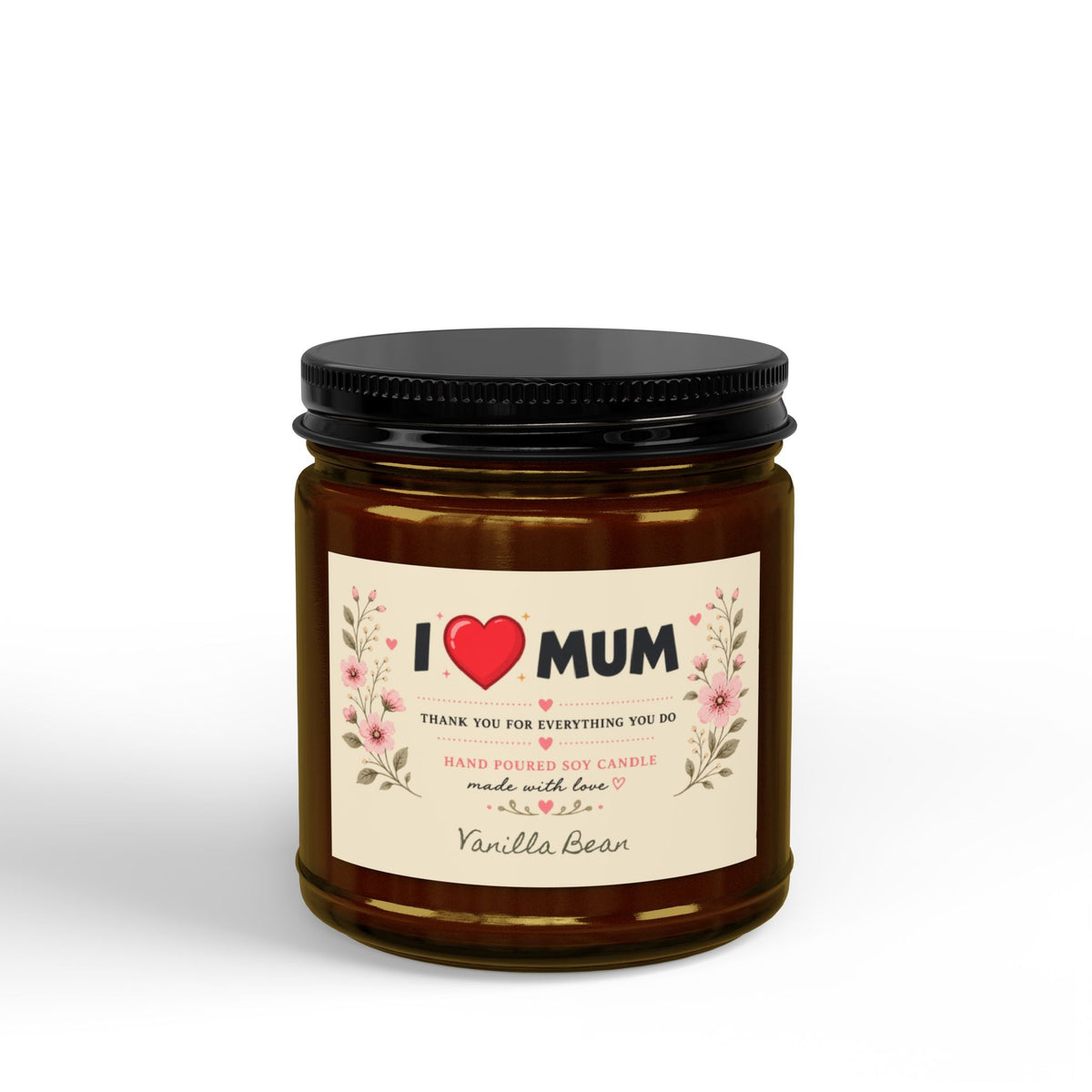 I Love Mum Vanilla Bean Soy Candle | Hand Poured Gift for Mum | 4oz & 9oz - SJM Print Store
