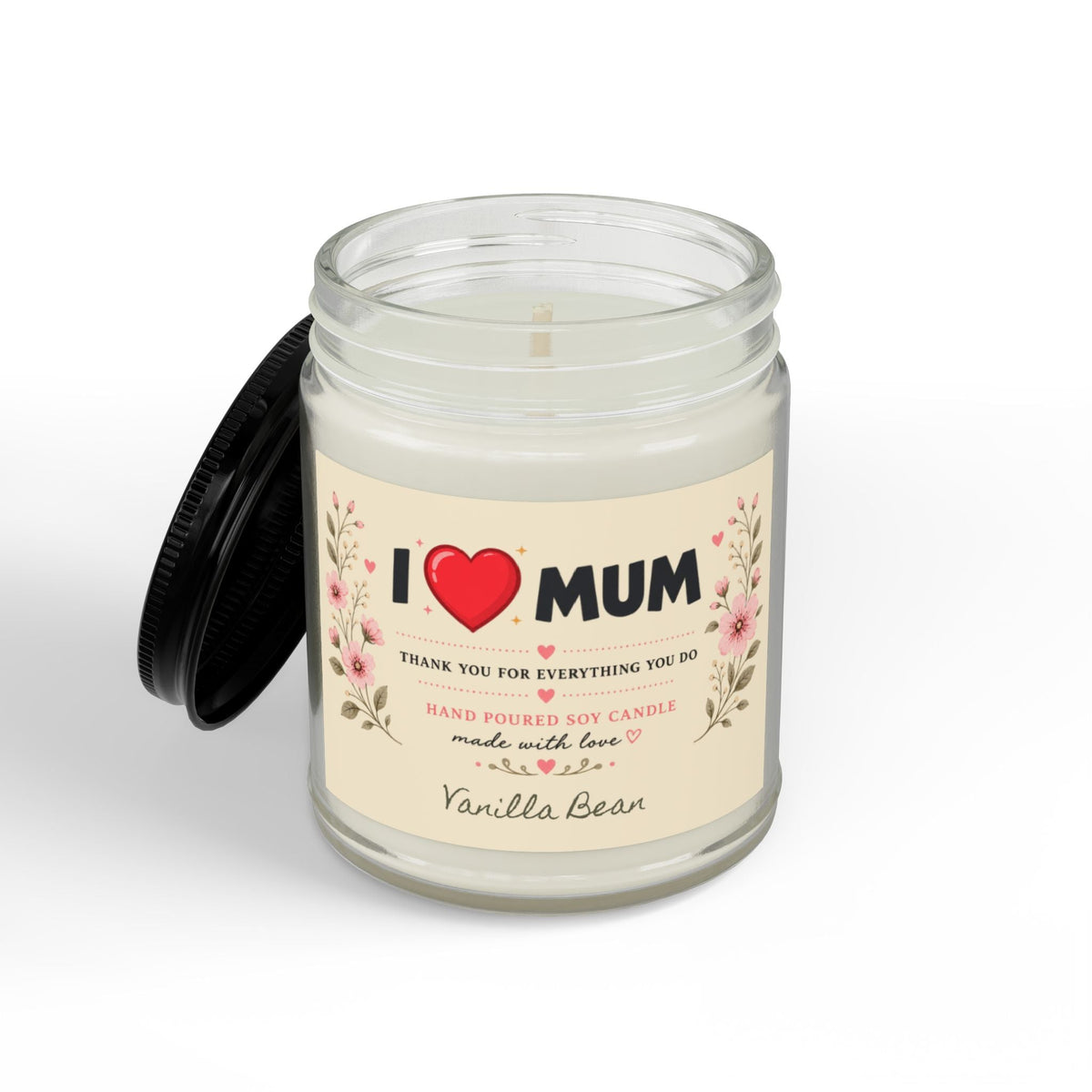 I Love Mum Vanilla Bean Soy Candle | Hand Poured Gift for Mum | 4oz & 9oz - SJM Print Store