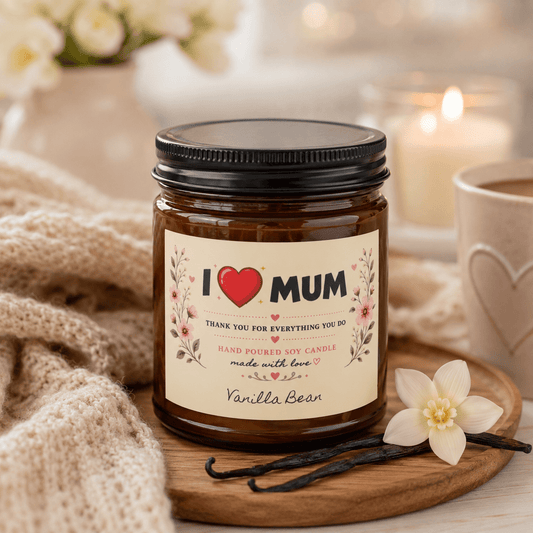 I Love Mum Vanilla Bean Soy Candle | Hand Poured Gift for Mum | 4oz & 9oz - SJM Print Store