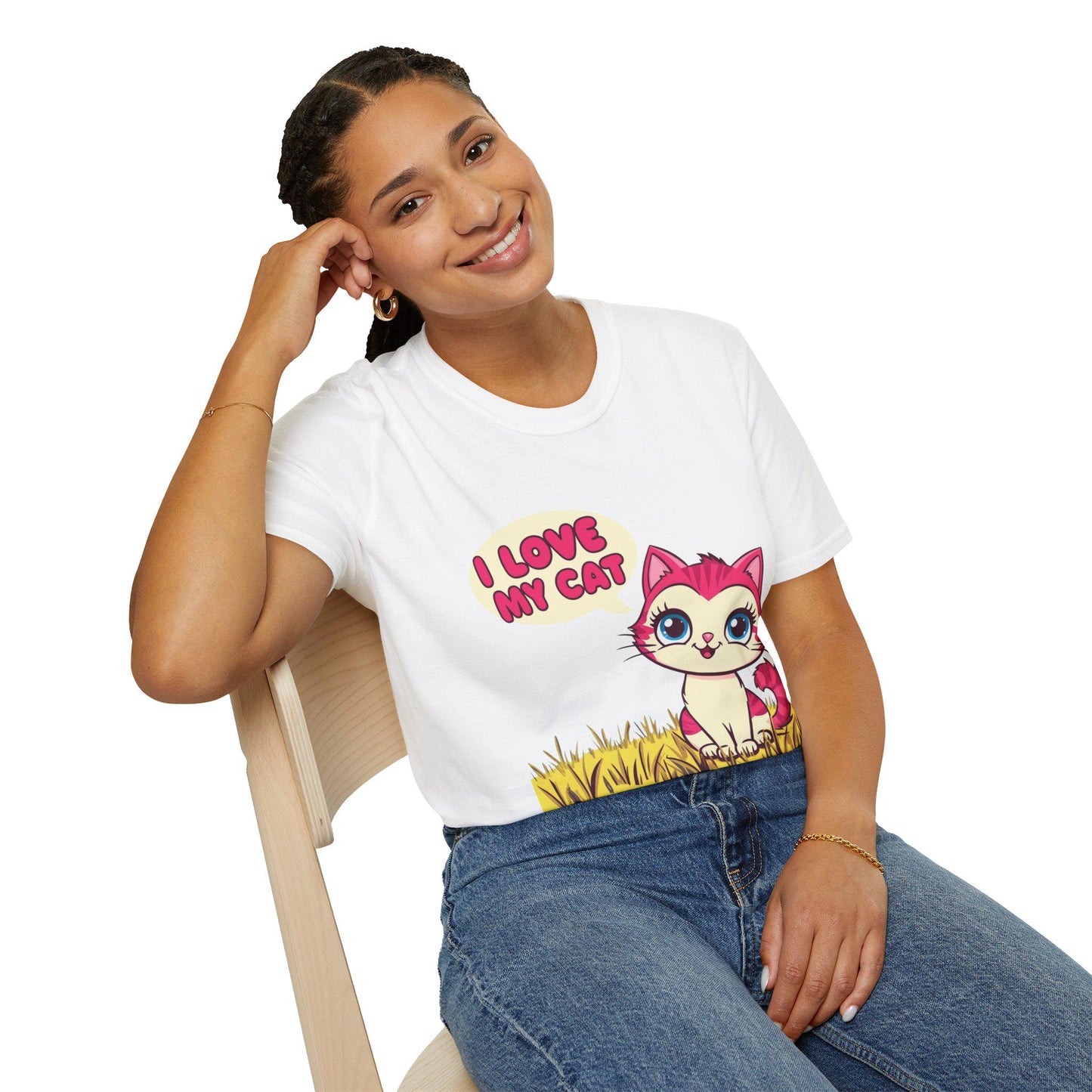 Cutesy Cat Lover T-Shirt, Unisex Tee, I Love my Cat Shirt, Cute Kitty Top, Softstyle Tee for Cat Owners