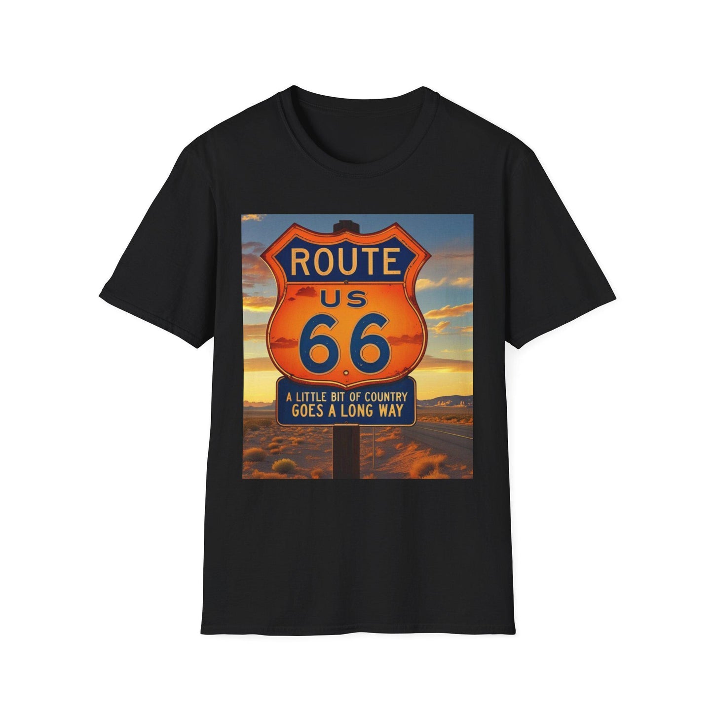 Country Route 66 Unisex Softstyle T-Shirt, Vintage Road Trip Tee, Roadtrippers Gift, Retro Travel Shirt, Americana Highway Top