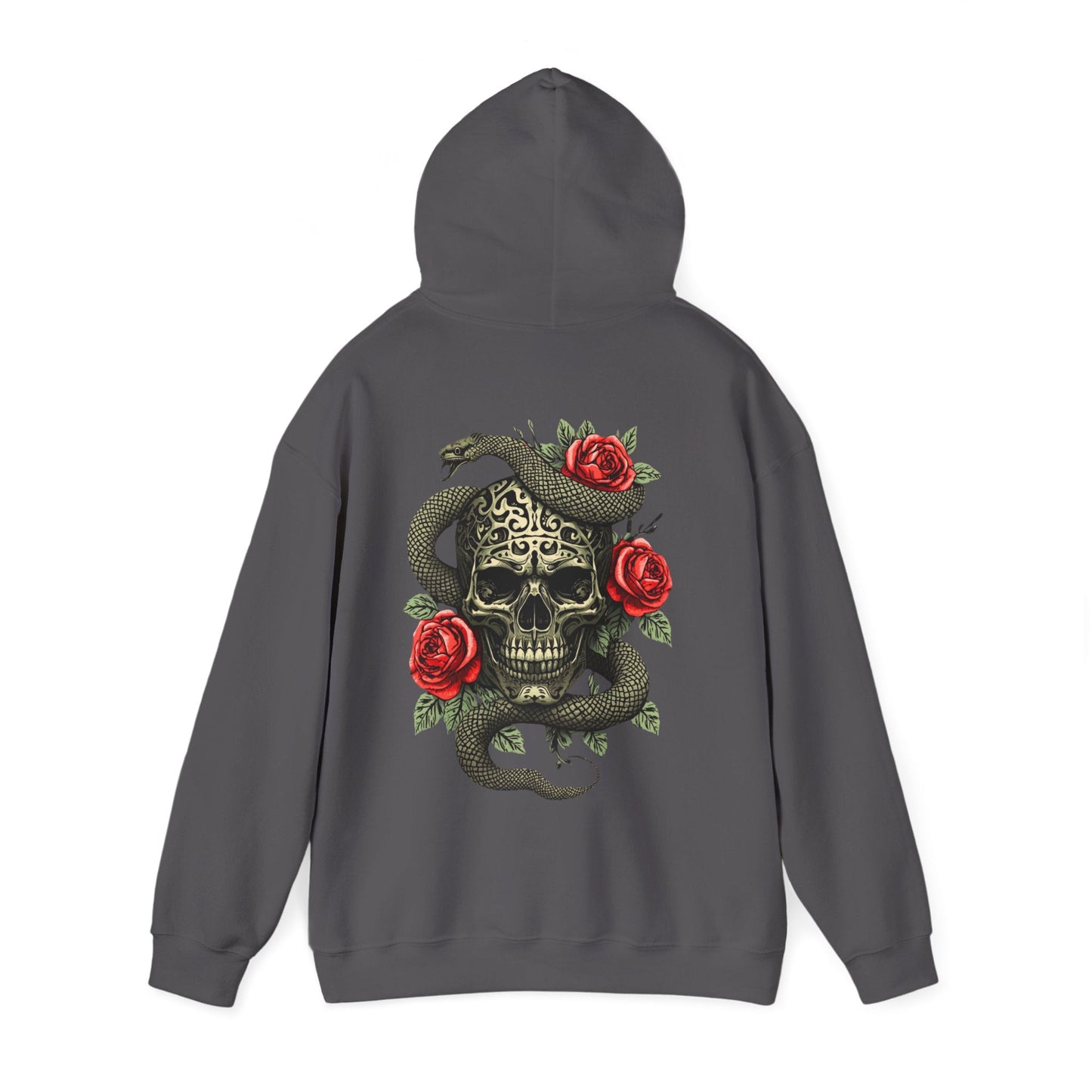 Iron Skull with Snake and Roses Hoodie | Back Print - SJM Print Store