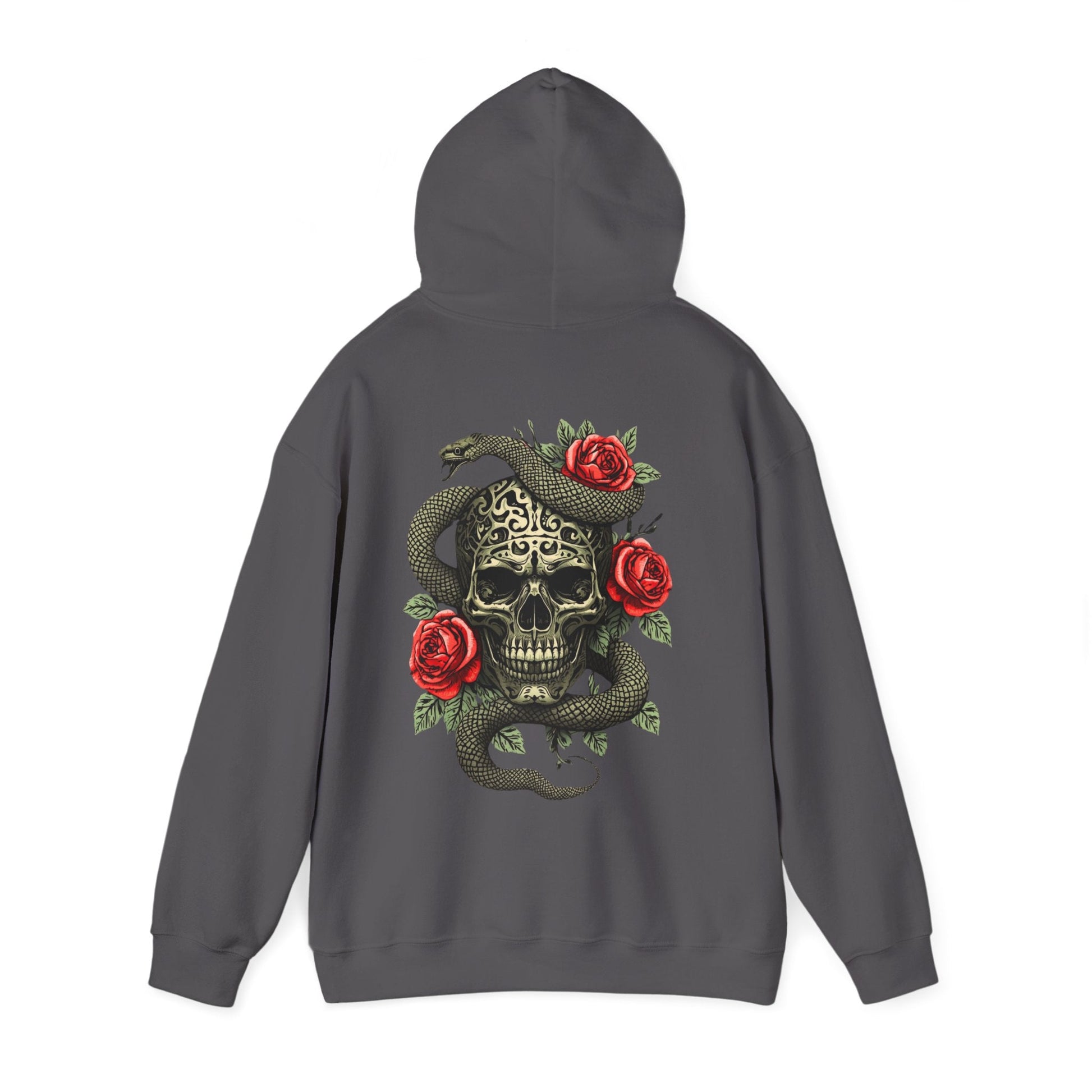 Iron Skull with Snake and Roses Hoodie | Back Print - SJM Print Store
