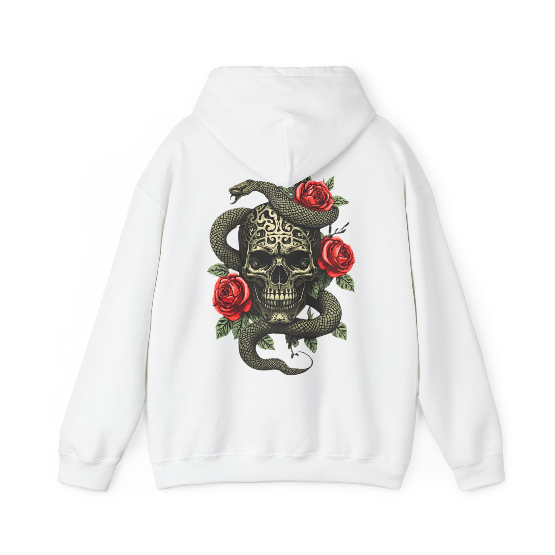 Iron Skull with Snake and Roses Hoodie | Back Print - SJM Print Store