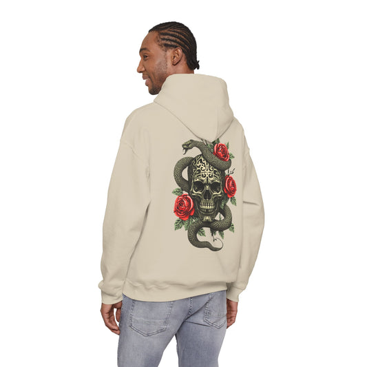 Iron Skull with Snake and Roses Hoodie | Back Print - SJM Print Store