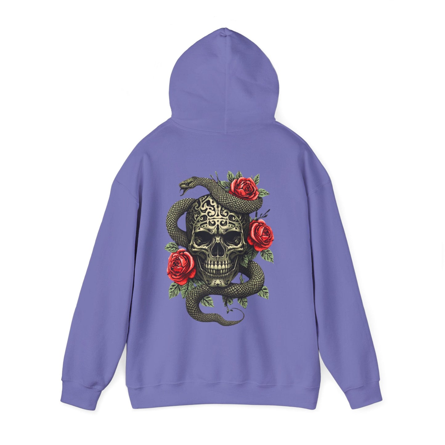 Iron Skull with Snake and Roses Hoodie | Back Print - SJM Print Store