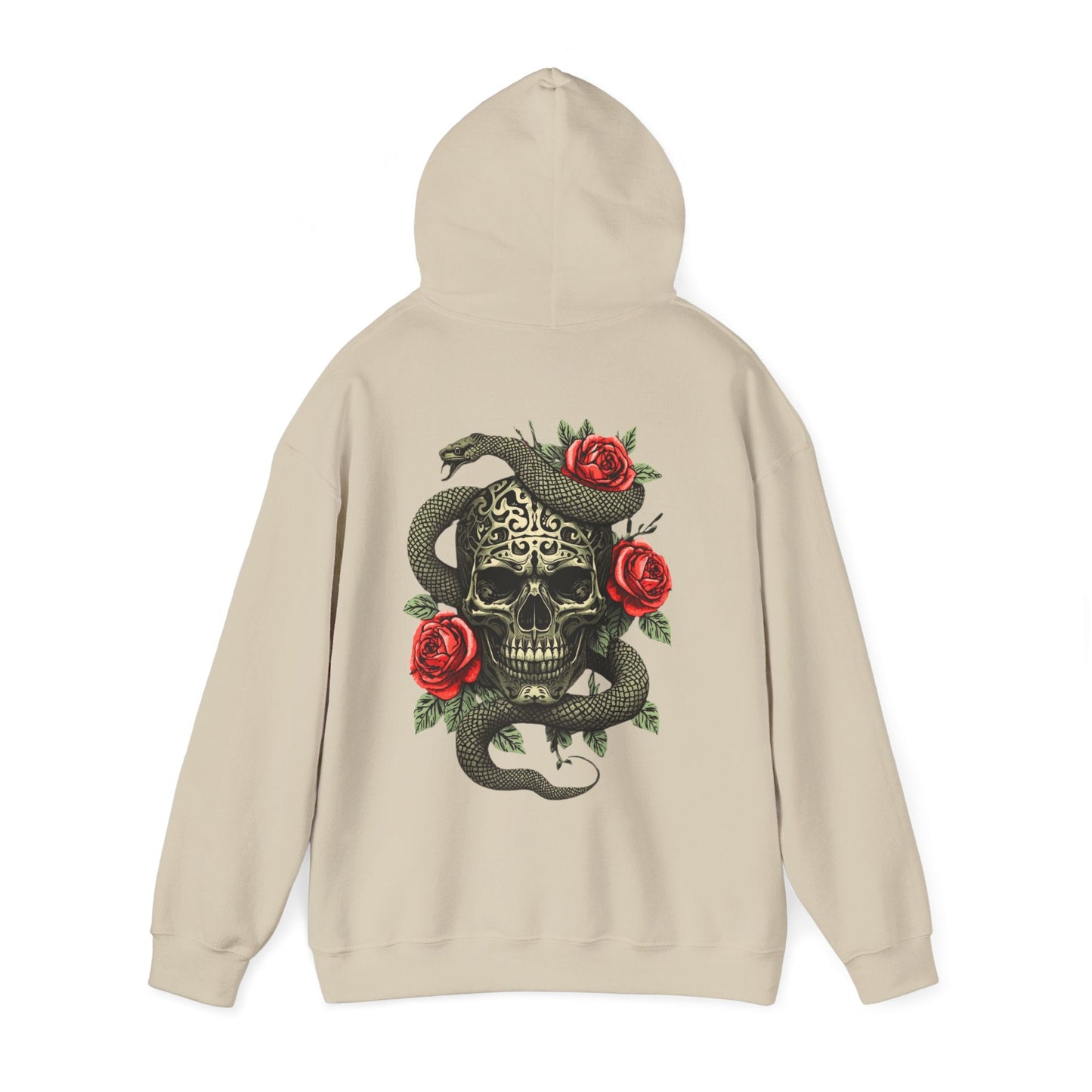 Iron Skull with Snake and Roses Hoodie | Back Print - SJM Print Store