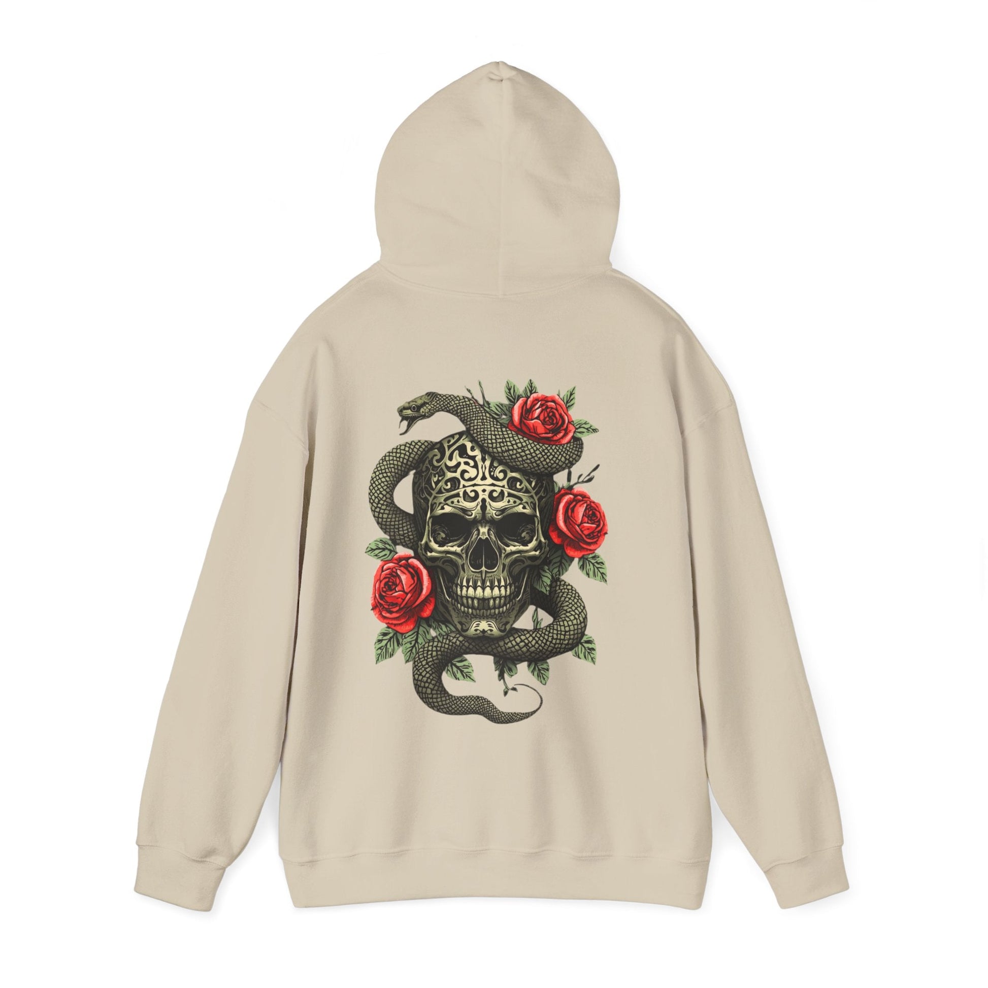 Iron Skull with Snake and Roses Hoodie | Back Print - SJM Print Store