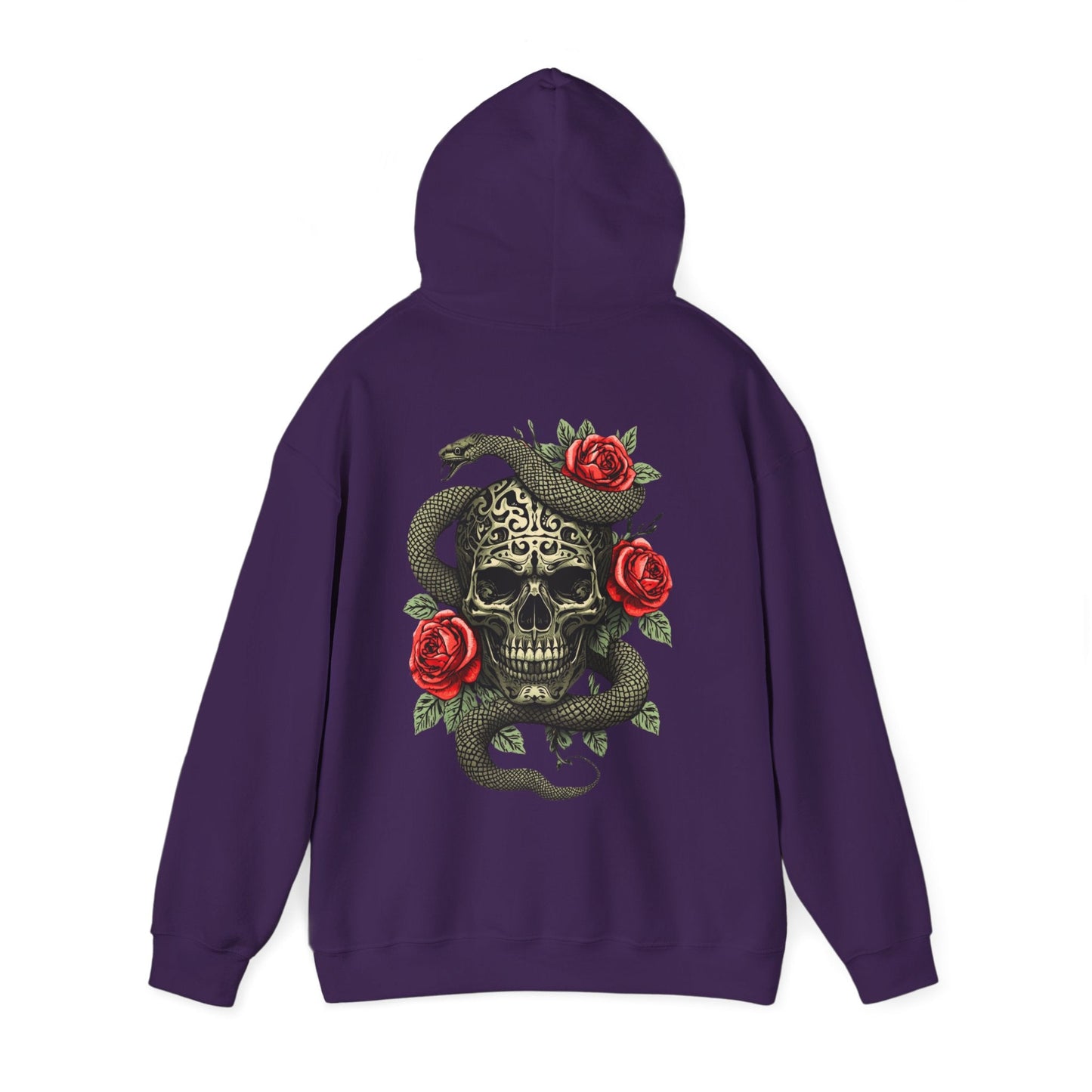 Iron Skull with Snake and Roses Hoodie | Back Print - SJM Print Store
