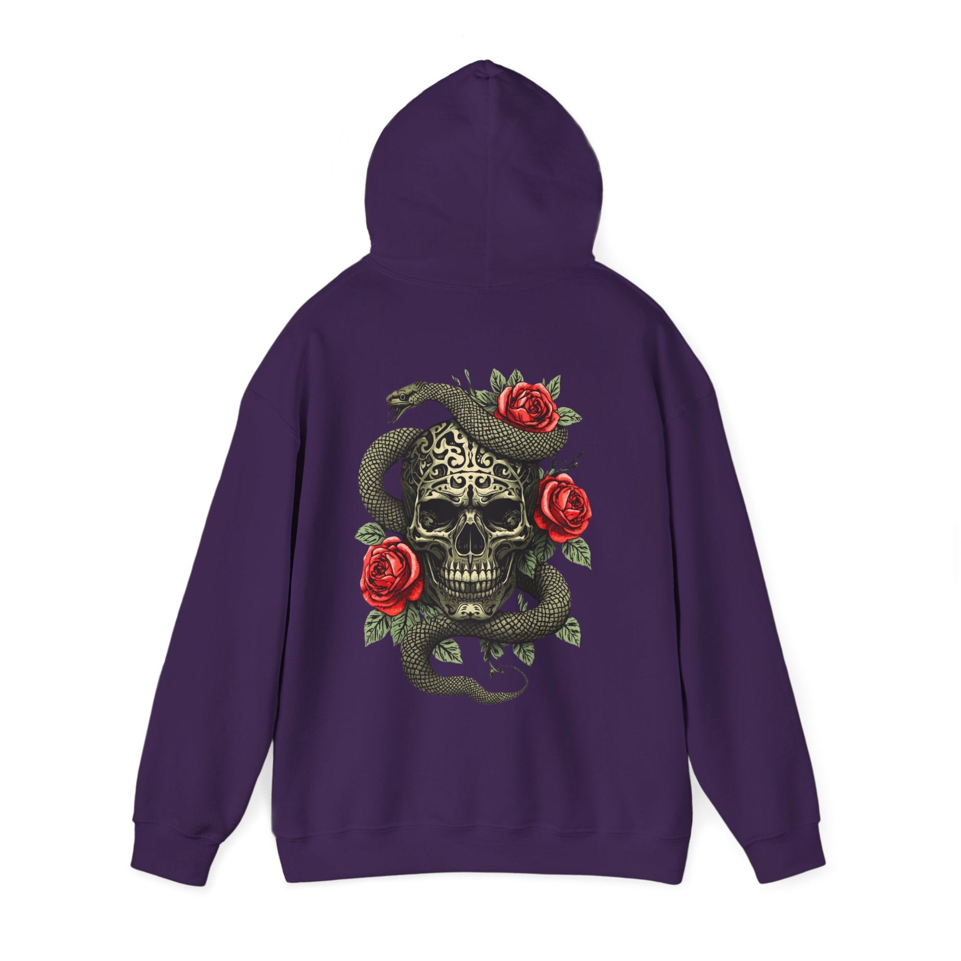 Iron Skull with Snake and Roses Hoodie | Back Print - SJM Print Store