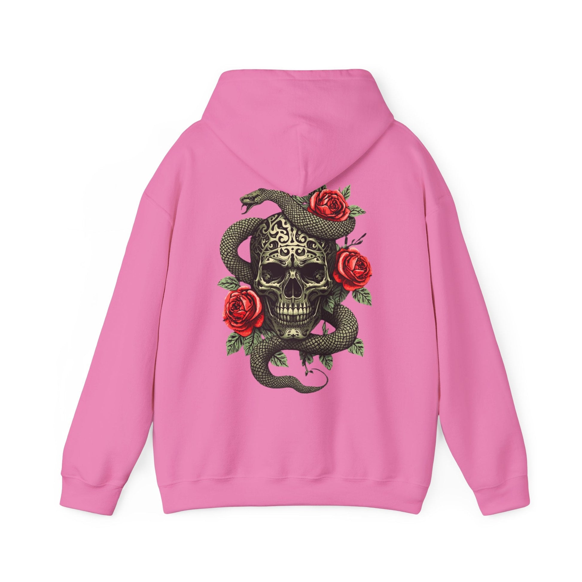 Iron Skull with Snake and Roses Hoodie | Back Print - SJM Print Store