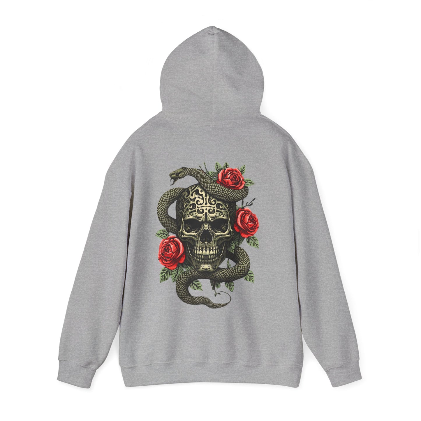 Iron Skull with Snake and Roses Hoodie | Back Print - SJM Print Store