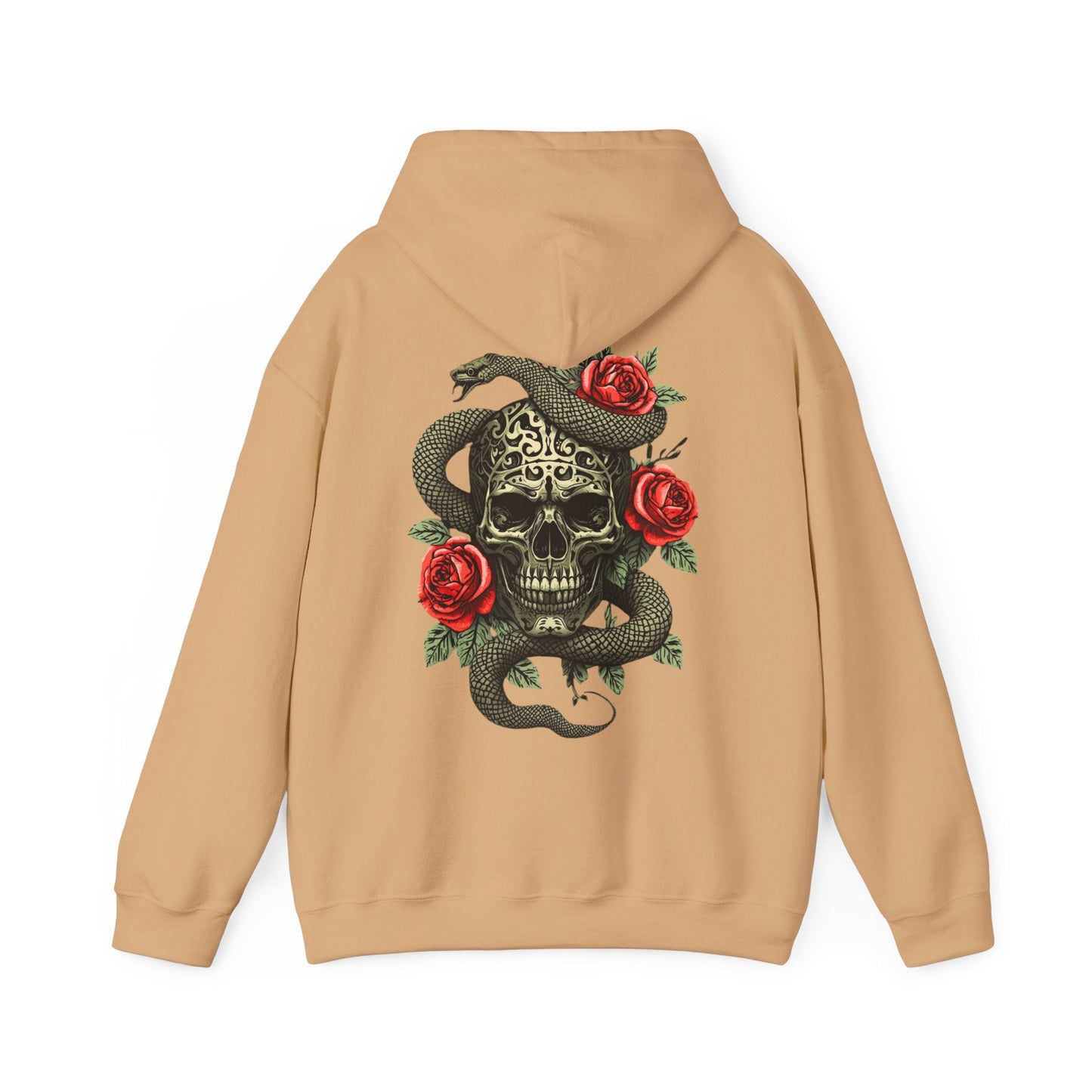 Iron Skull with Snake and Roses Hoodie | Back Print - SJM Print Store