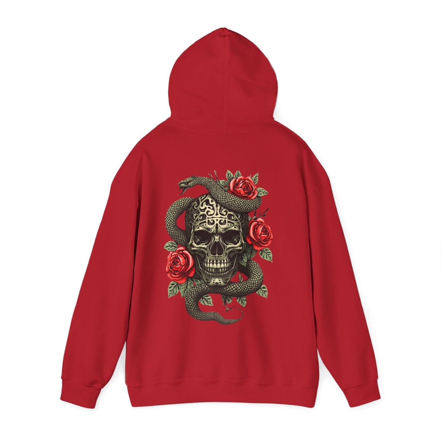 Iron Skull with Snake and Roses Hoodie | Back Print - SJM Print Store