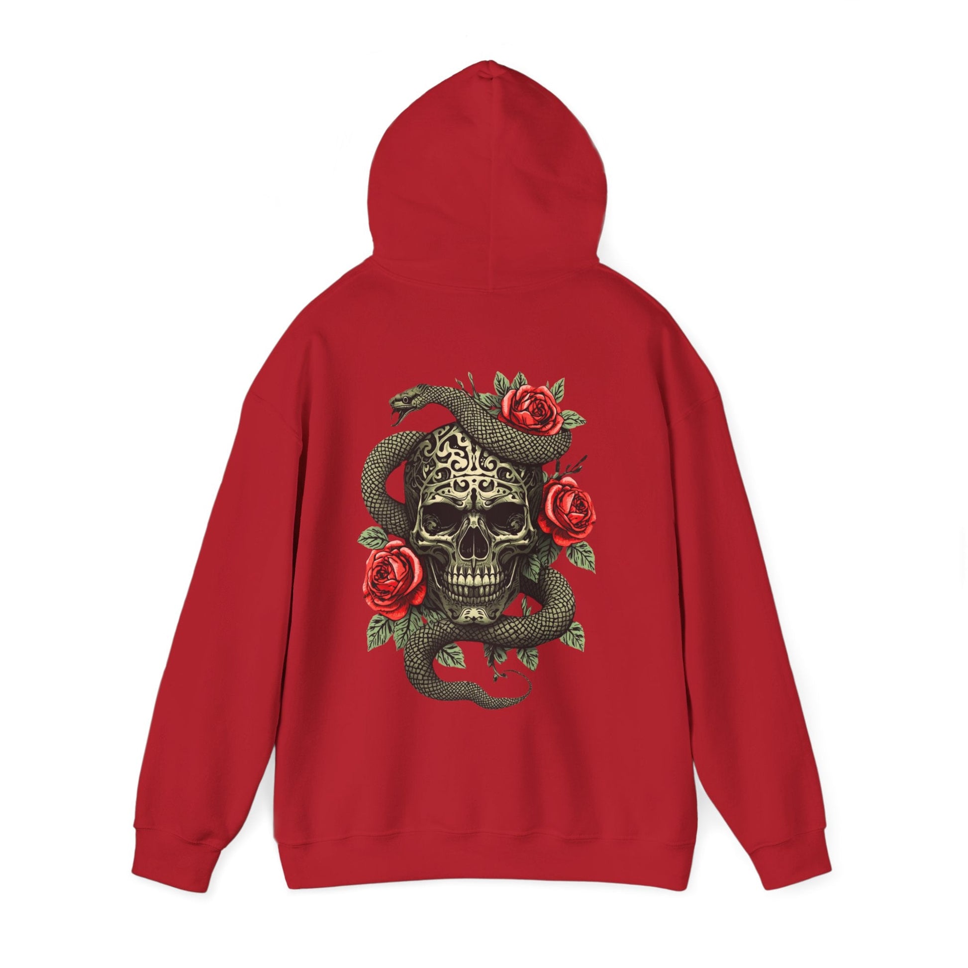Iron Skull with Snake and Roses Hoodie | Back Print - SJM Print Store