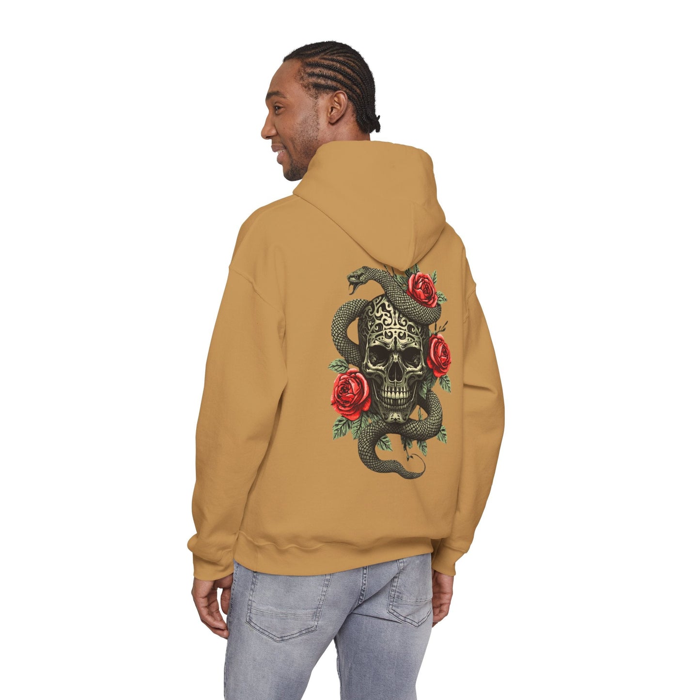 Iron Skull with Snake and Roses Hoodie | Back Print - SJM Print Store