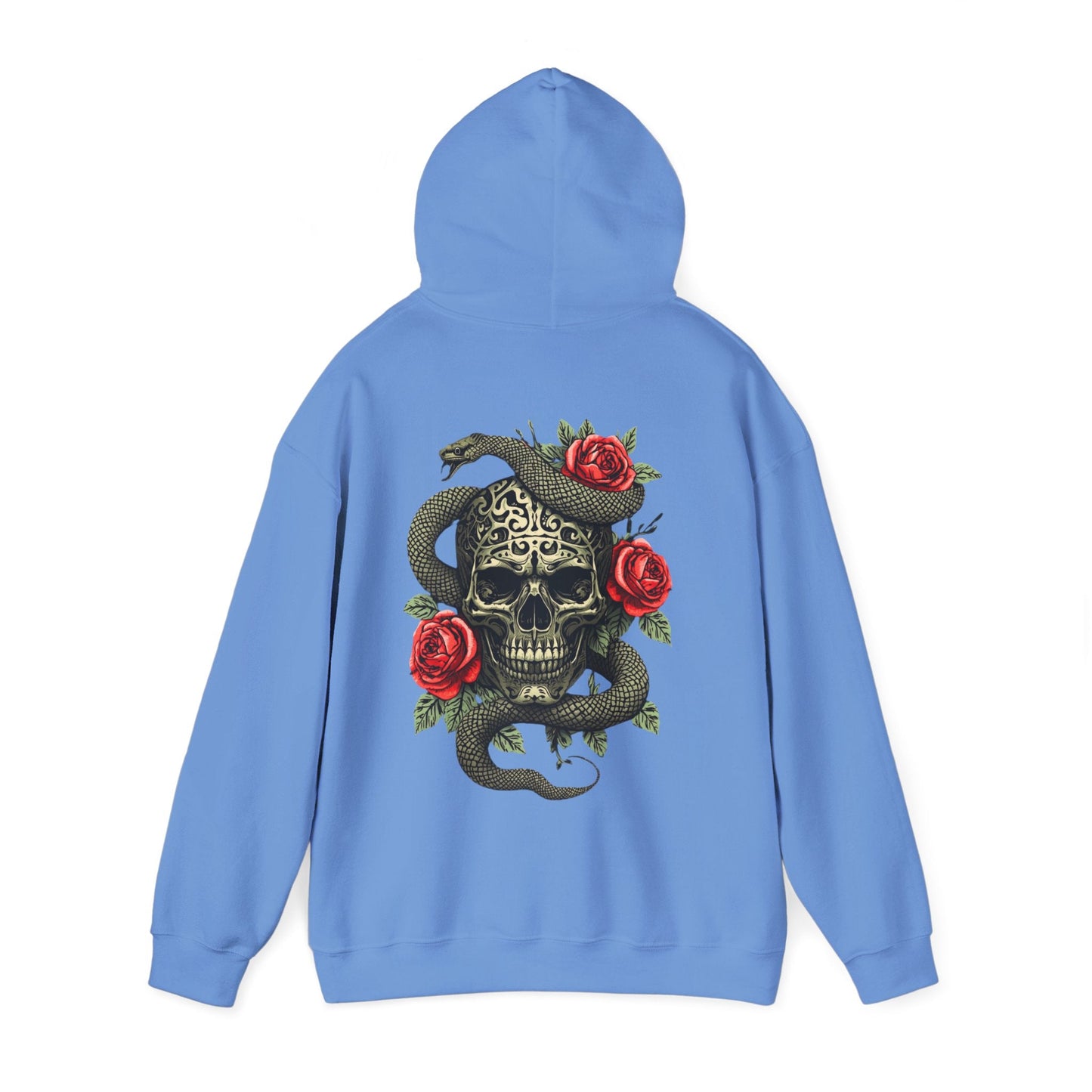 Iron Skull with Snake and Roses Hoodie | Back Print - SJM Print Store