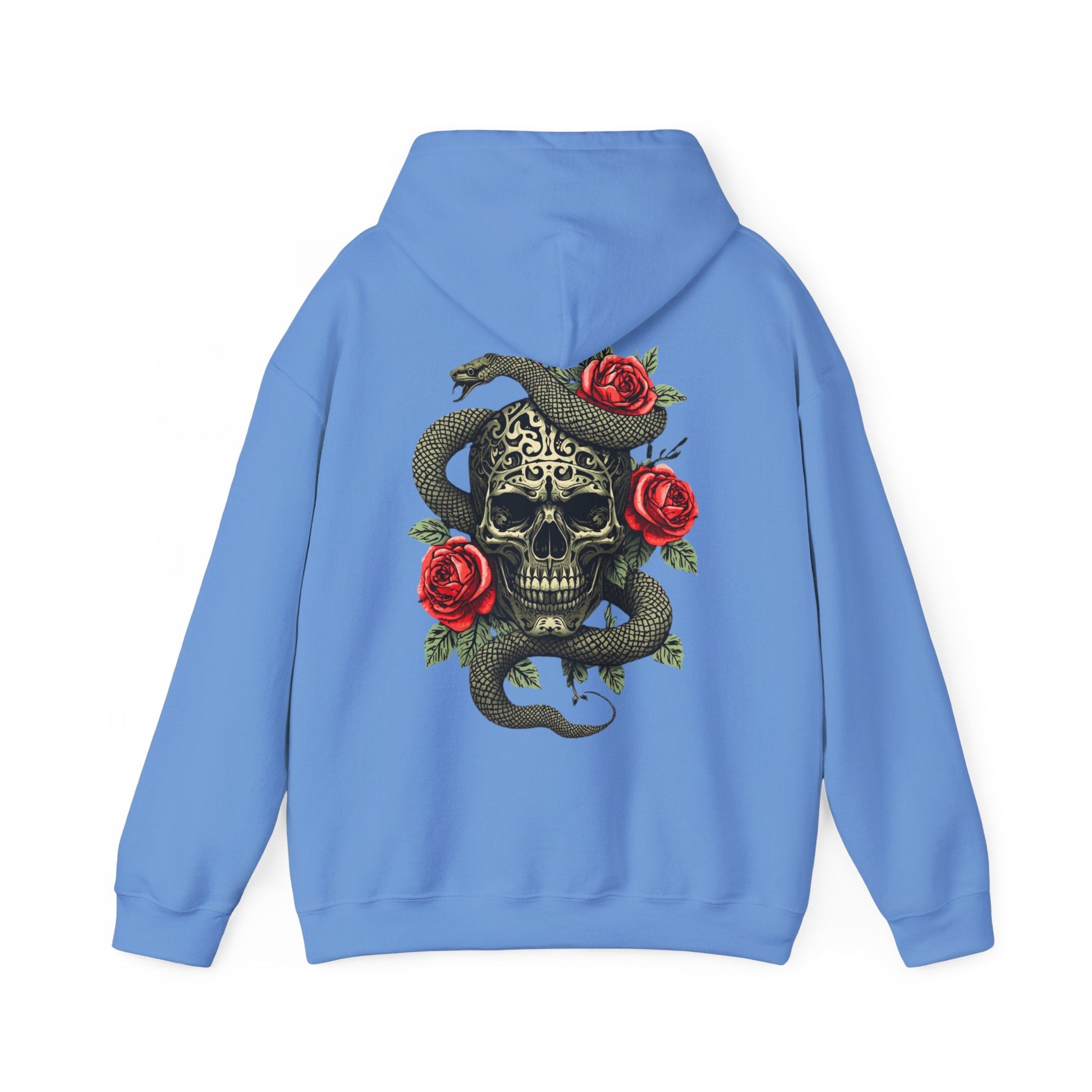 Iron Skull with Snake and Roses Hoodie | Back Print - SJM Print Store