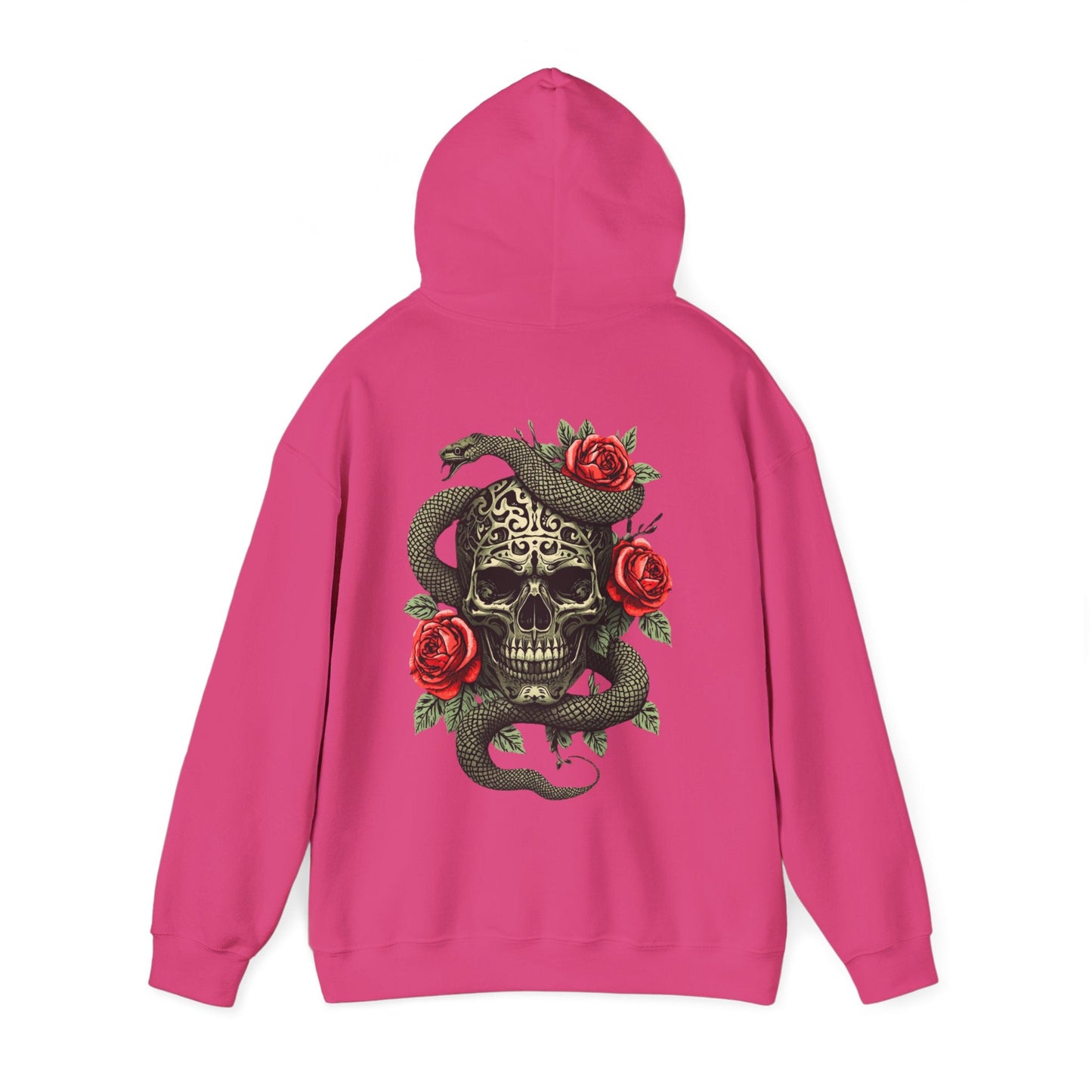 Iron Skull with Snake and Roses Hoodie | Back Print - SJM Print Store