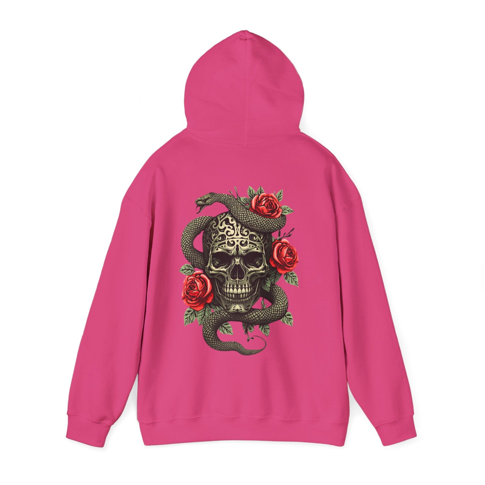 Iron Skull with Snake and Roses Hoodie | Back Print - SJM Print Store