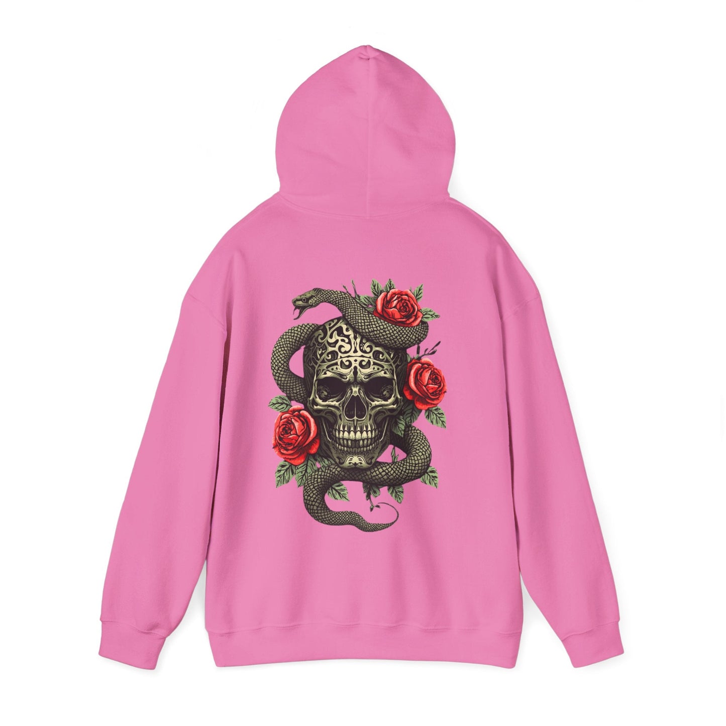Iron Skull with Snake and Roses Hoodie | Back Print - SJM Print Store