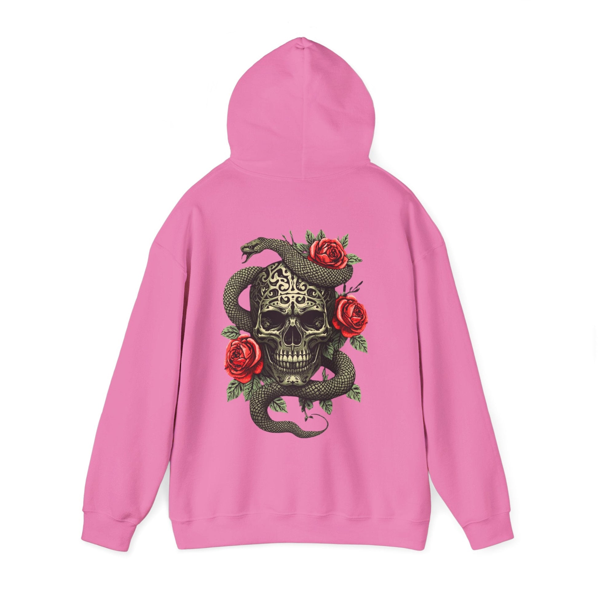 Iron Skull with Snake and Roses Hoodie | Back Print - SJM Print Store