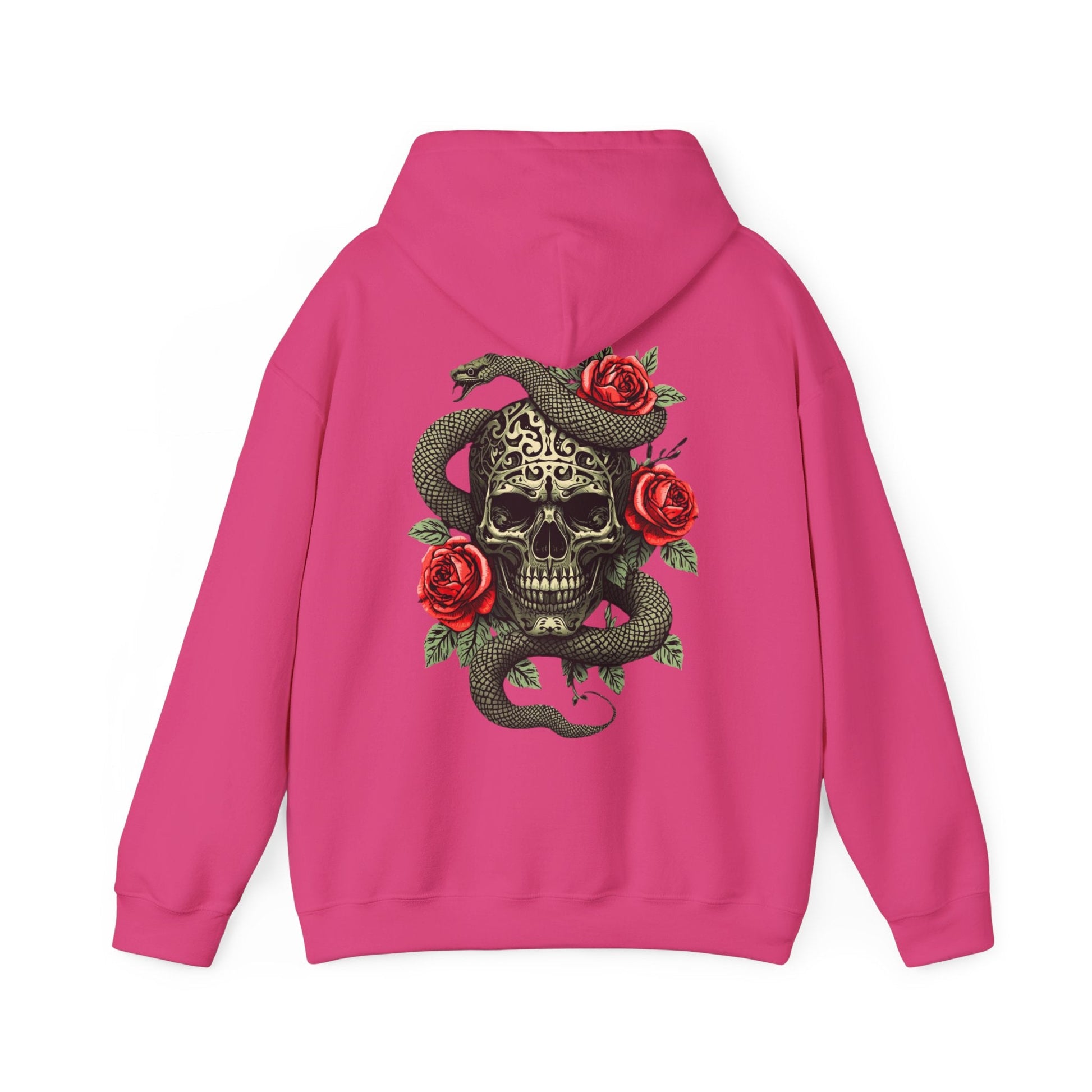 Iron Skull with Snake and Roses Hoodie | Back Print - SJM Print Store