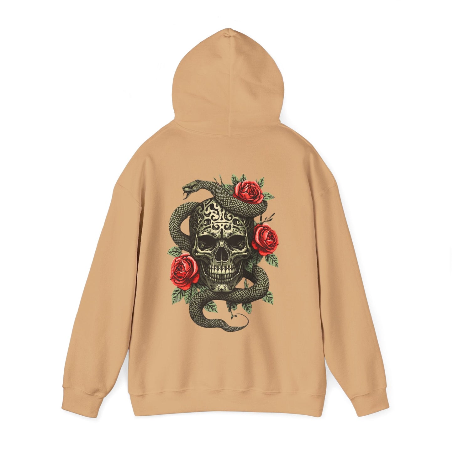 Iron Skull with Snake and Roses Hoodie | Back Print - SJM Print Store