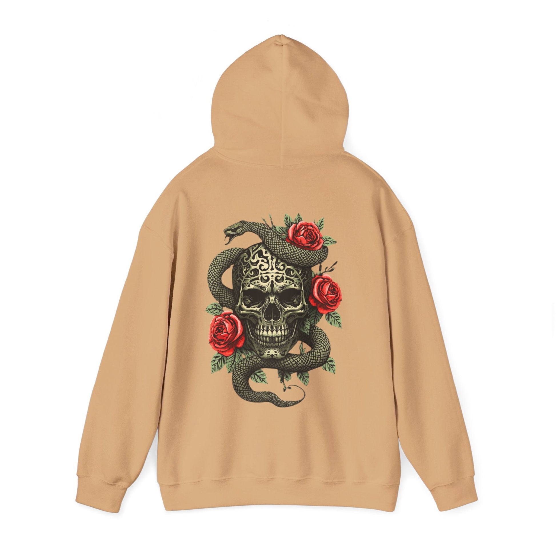Iron Skull with Snake and Roses Hoodie | Back Print - SJM Print Store