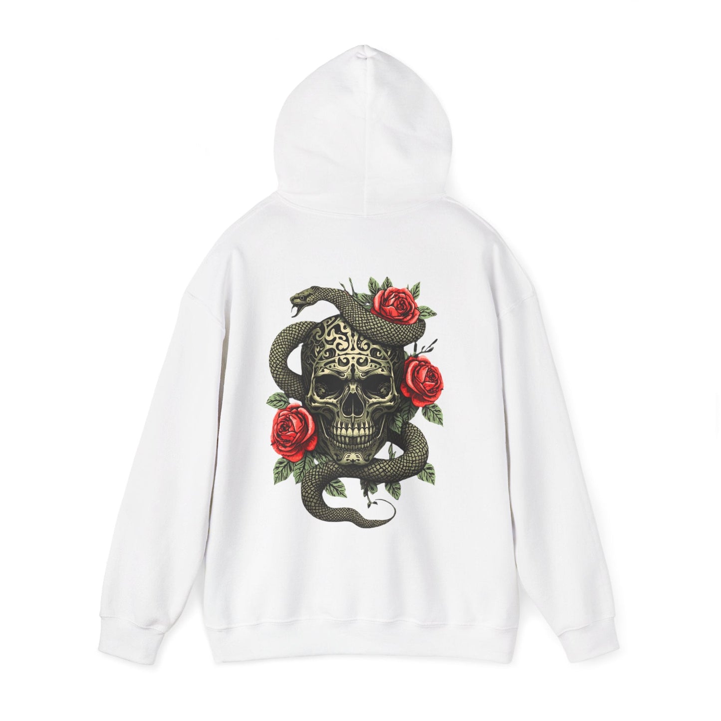 Iron Skull with Snake and Roses Hoodie | Back Print - SJM Print Store