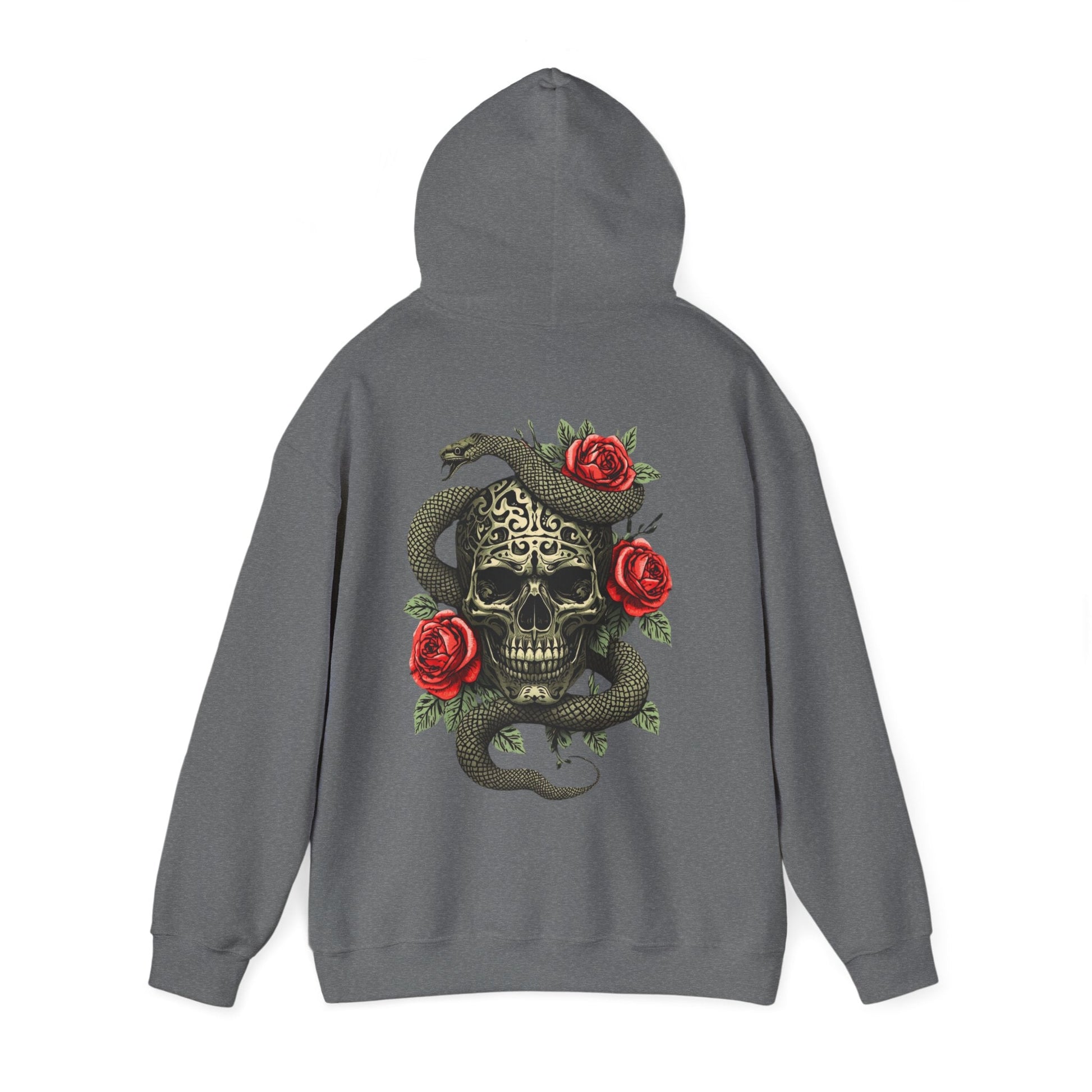 Iron Skull with Snake and Roses Hoodie | Back Print - SJM Print Store